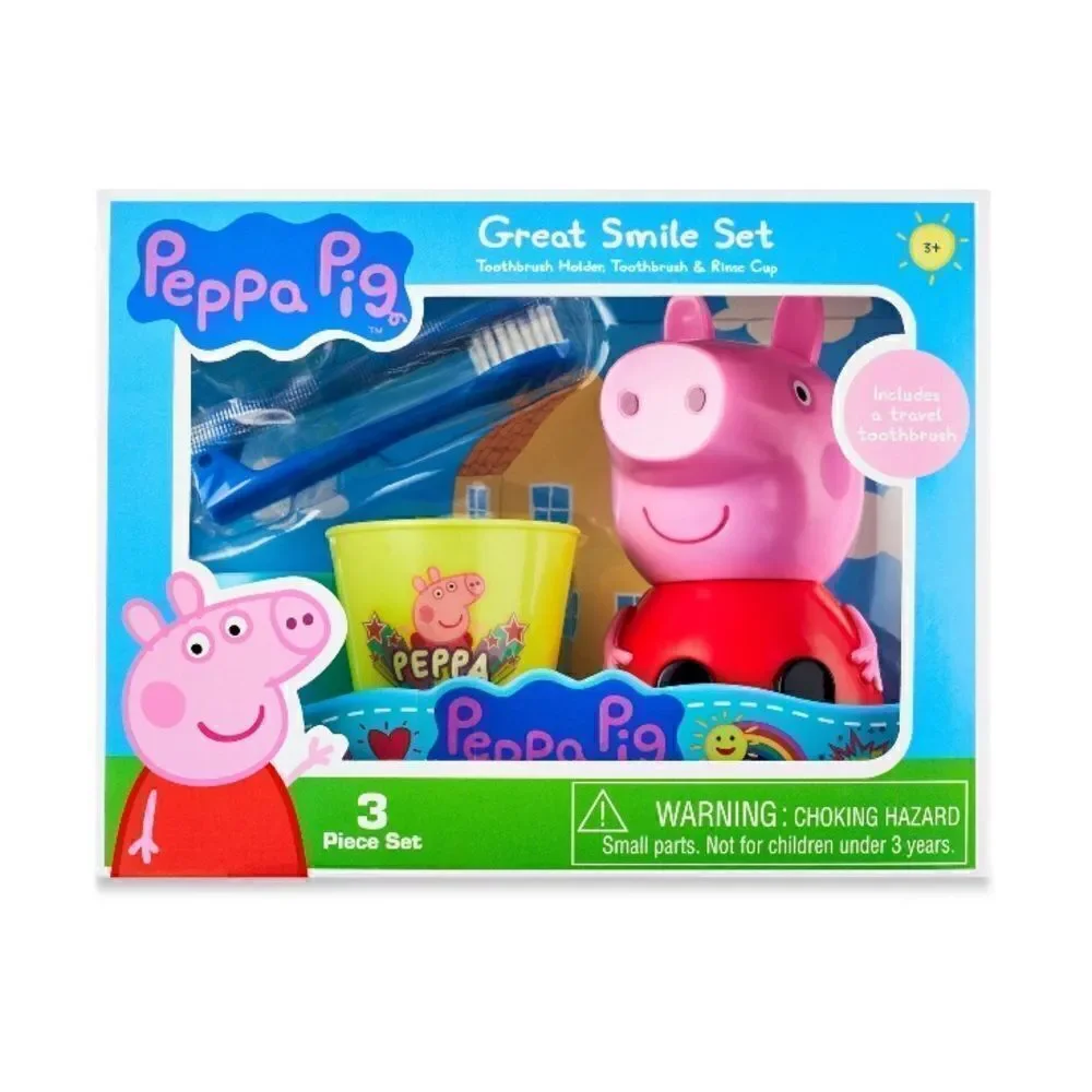 Kids Peppa Pig Great Smiles Toothbrush, Holder & Cup 3-Piece Set